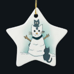 Cartoon Kätzchen Weihnachtsschneekatze machen Keramik Ornament<br><div class="desc">These two kittens are having fun making a snow cat. You can enjoy watching them,  while drinking a hot beverage from this festive mug. Makes a great gift for cat lovers!</div>