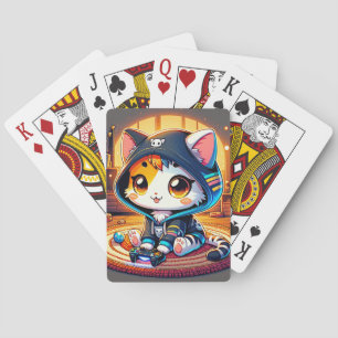 Cartoon Katze, gemütlicher Teppich, Pflanze, Kerze Spielkarten