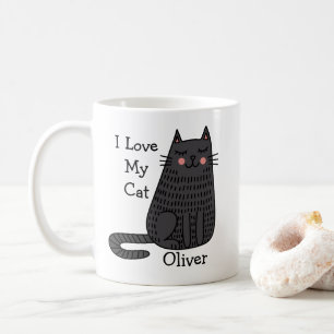 Cartoon-Katze im Doodle-Art-Stil Anpassbarer Name Kaffeetasse