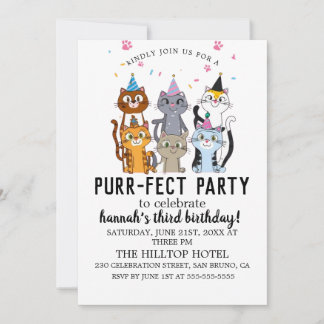 Cartoon Katzen Kids's Purr-fect Geburtstagsparty I Einladung