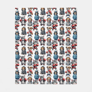 Cartoon Katzen und Hunde Design Fleecedecke