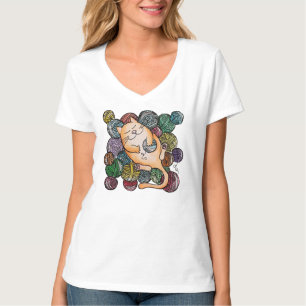 Cartoon-Katzenkugel auf Garnen T-Shirt