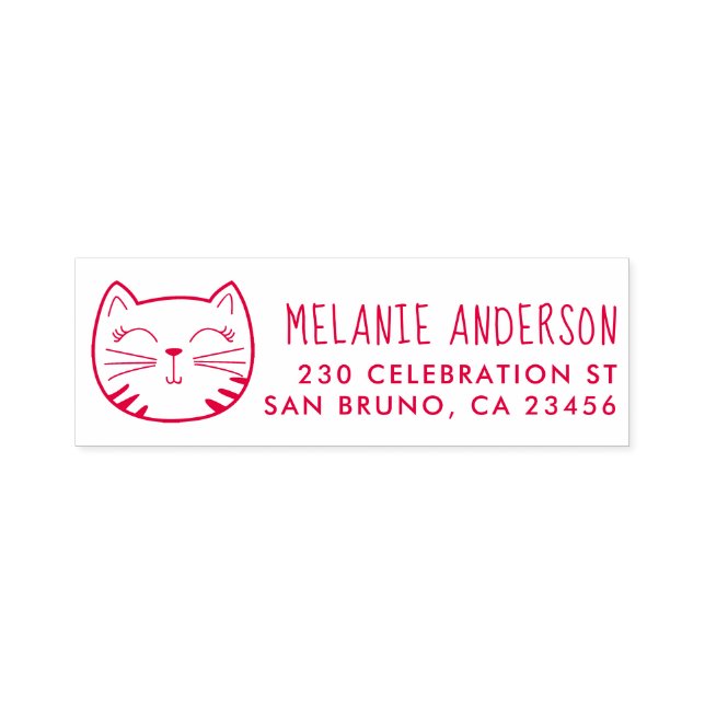 Cartoon Kawaii Cat Individuelle Name & Rücksendead Permastempel (Design)