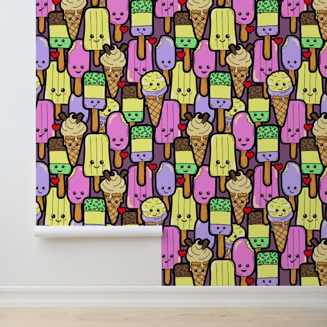 Cartoon Kawaii Food Characters Kinder Schlafzimmer Tapete (Anwendung)