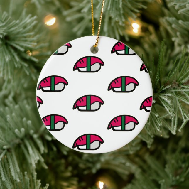 Cartoon Kawaii Sushi, Fischreis & Meeresalgen Keramik Ornament (Baum)
