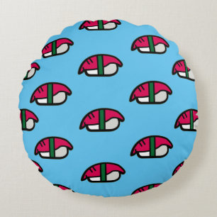 Cartoon Kawaii Sushi, Fischreis & Meeresalgen Rundes Kissen