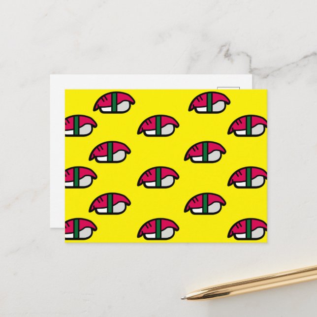 Cartoon Kawaii Sushi, Fischreis & Seetang Postkart Postkarte (Vorderseite/Rückseite Beispiel)