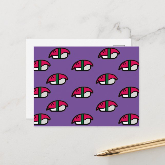 Cartoon Kawaii Sushi, Fischreis & Seetang Postkart Postkarte (Vorderseite/Rückseite Beispiel)