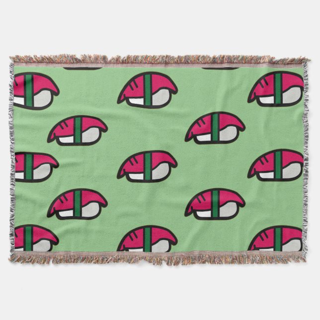 Cartoon Kawaii Sushi, Fischriese & Seetang Throw B Decke (Vorderseite)
