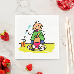 Cartoon Kid Genuss Mahlzeit mit Saft und Ei Serviette