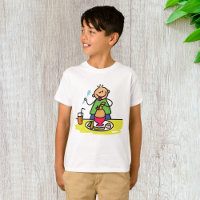 Cartoon Kid Genuss Mahlzeit mit Saft und Ei