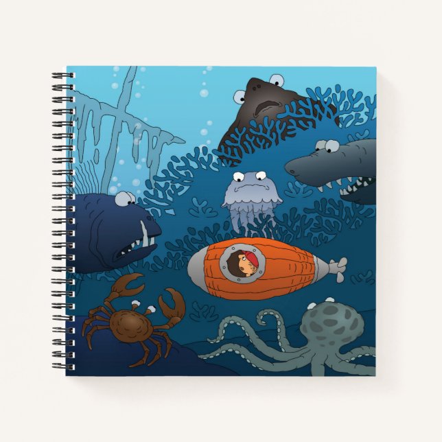 Cartoon Kid U-Boot-Welt Notizbuch (Vorderseite)