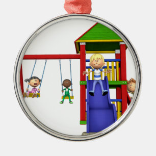 Cartoon-Kinder an einem Spielplatz Silbernes Ornament