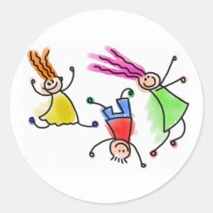 Cartoon Kinder spielen Aufkleber. Runder Aufkleber