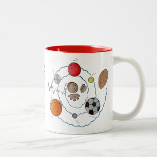 Cartoon Kindermädchen träumt von Sportkugeln Zweifarbige Tasse