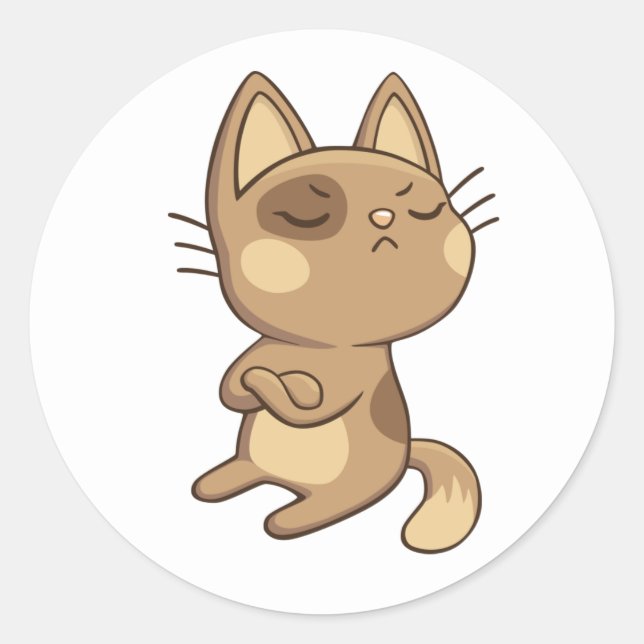 Cartoon Kitten Brown Sassy Kitty Niedliche Katze Runder Aufkleber (Vorderseite)