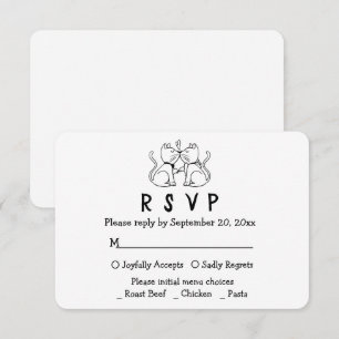 Cartoon Kitty Amoureux de Chats Mariage RSVP Noir