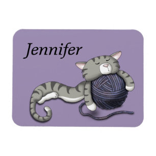 Cartoon Kitty mit Garnkugel Magnet