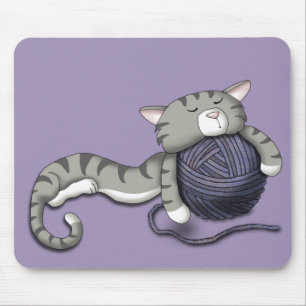 Cartoon Kitty mit Garnkugel Mousepad