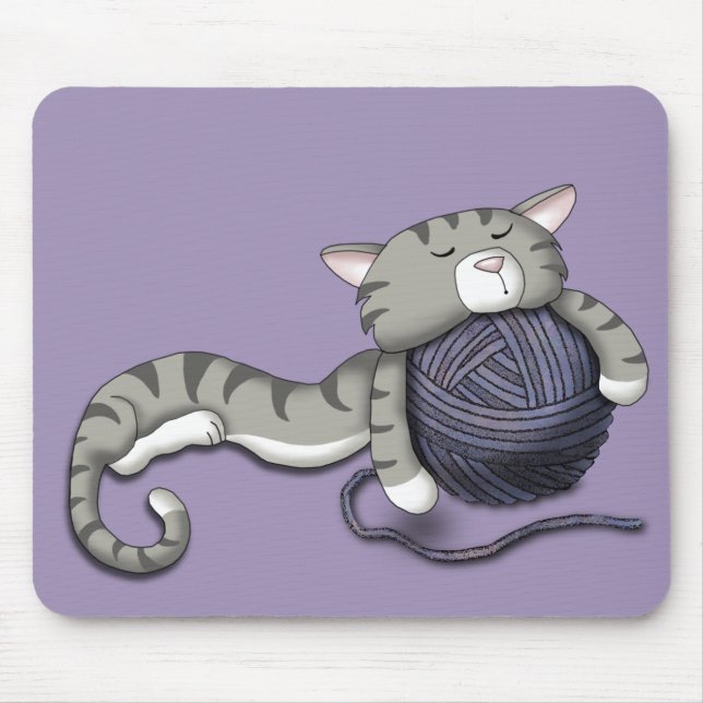 Cartoon Kitty mit Garnkugel Mousepad (Vorne)