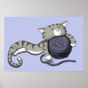Cartoon Kitty mit Garnkugel Poster