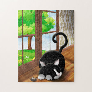 Cartoon Kitty mit Spielzeugmaus