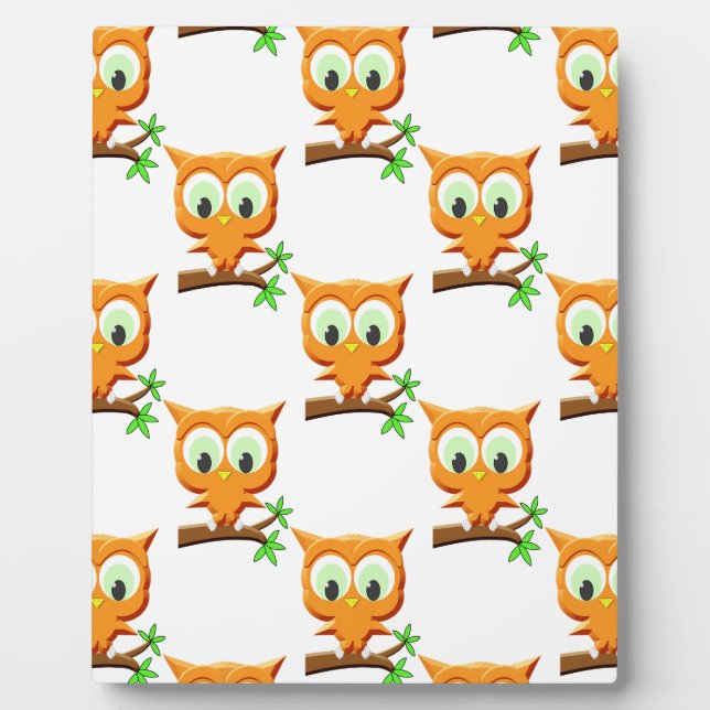 Cartoon Kleine Owl auf Zweigmuster Fotoplatte (Vorderseite)