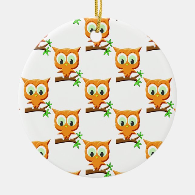 Cartoon Kleine Owl auf Zweigmuster Keramikornament (Vorne)