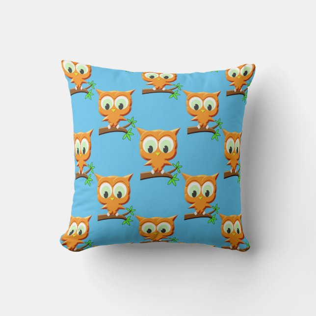 Cartoon Kleine Owl auf Zweigmuster Kissen (Vorderseite)