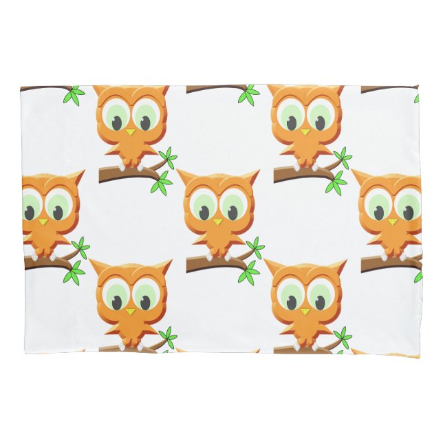 Cartoon Kleine Owl auf Zweigmuster Kissenbezug (Vorderseite)