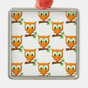 Cartoon Kleine Owl auf Zweigmuster Ornament Aus Metall