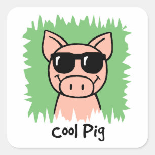 Cartoon-Klipp-Kunst-cooles Schwein mit Quadratischer Aufkleber