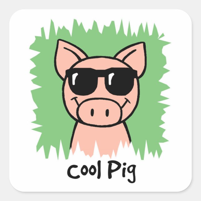 Cartoon-Klipp-Kunst-cooles Schwein mit Quadratischer Aufkleber (Vorderseite)