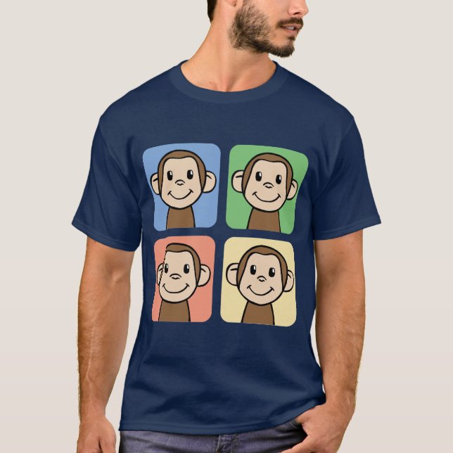 Cartoon-Klipp-Kunst mit 4 glücklichen Affen T-Shirt (Vorderseite)