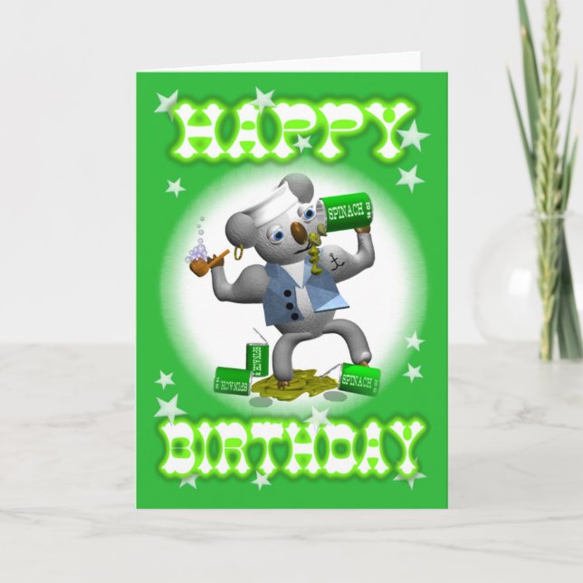 Cartoon Koala Joyeux Anniversaire Spinach Carte vi (Devant)