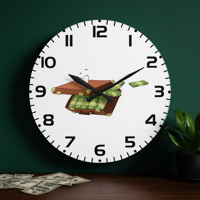 Cartoon-Koffer voll mit Geldautomaten Große Wanduhr (Von Creator hochgeladen)