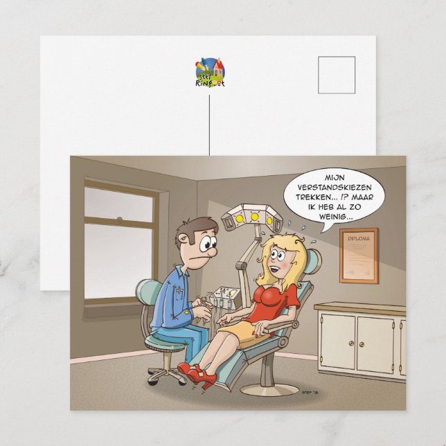 Cartoon; komt een blondje bij de tandarts postkarte (Vorne/Hinten)