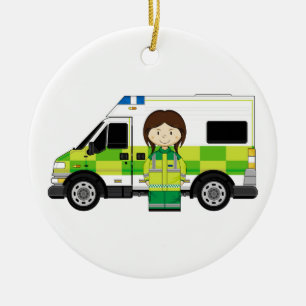 Cartoon-Krankenwagen und EMT Keramikornament