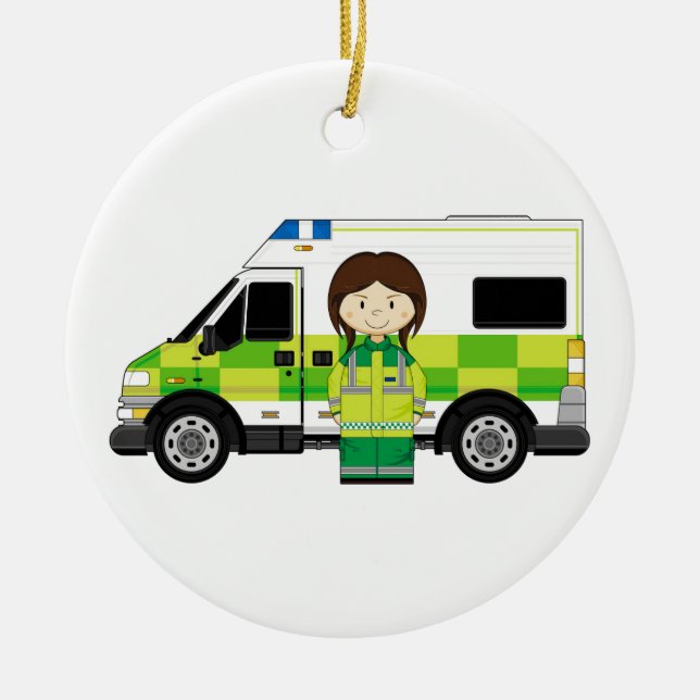 Cartoon-Krankenwagen und EMT Keramikornament (Vorne)
