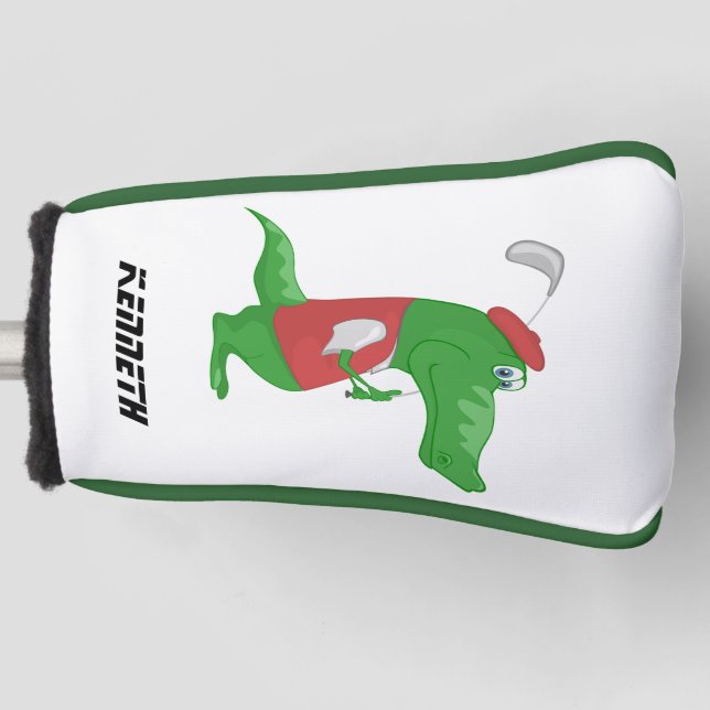 Cartoon Krokodil mit einem roten Hut Golf spielen. Golf Headcover (Vorderseite)