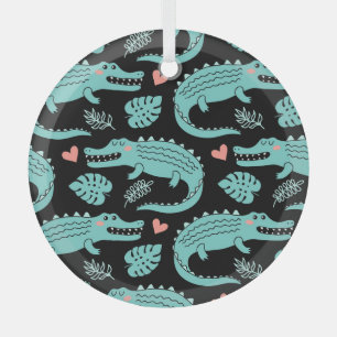 Cartoon-Krokodile, niedliche nahtlose Muster. Ornament Aus Glas