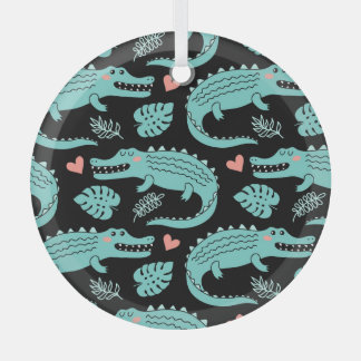Cartoon-Krokodile, niedliche nahtlose Muster. Ornament Aus Glas
