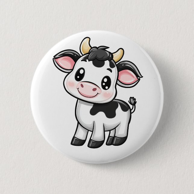 Cartoon Kuh-Abbildung Button (Vorderseite)