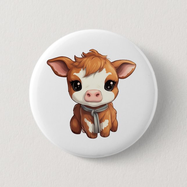 Cartoon Kuh-Abbildung Button (Vorderseite)