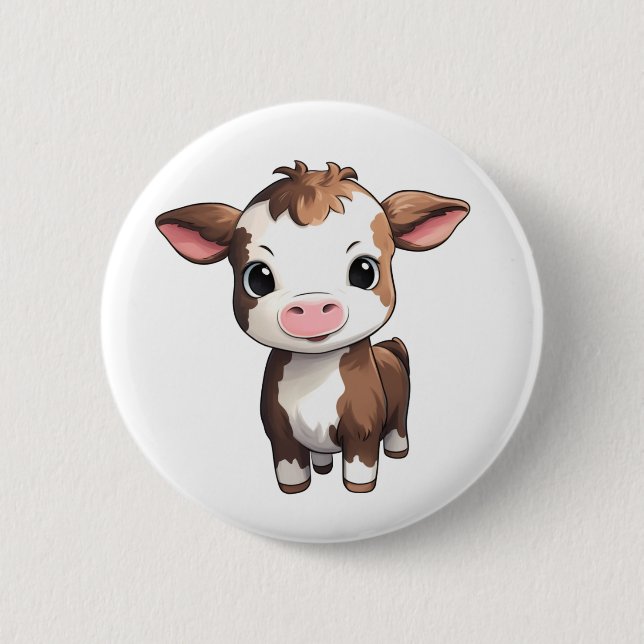 Cartoon Kuh-Abbildung Button (Vorderseite)