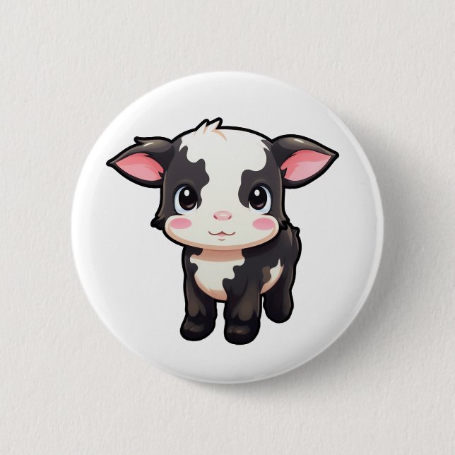Cartoon Kuh-Abbildung Button (Vorderseite)