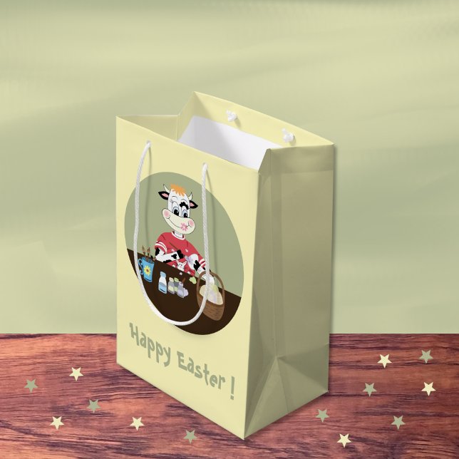 Cartoon Kuh bemalt Eier Gelb Ostergeschenk Tasche Mittlere Geschenktüte (Easter gift bag)