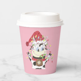 Cartoon Kuh in Weihnachtsbeleuchtung Papier Tups Pappbecher