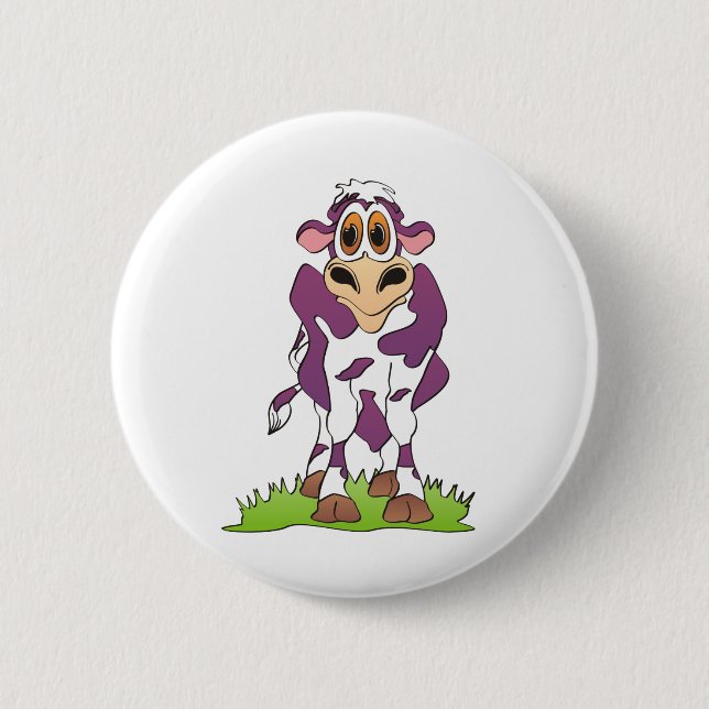 Cartoon Kuh Lila Button (Vorderseite)