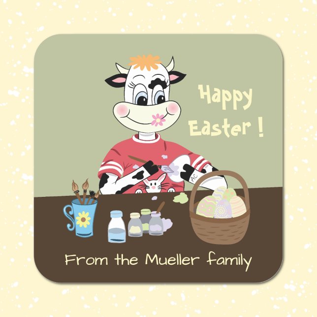 Cartoon Kuh Malerei Ostereier Umschlag Aufkleber (Von Creator hochgeladen)